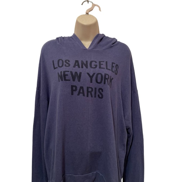 Anthropologie Sundry Women’s Hoodie Size XL Blue Los Angeles New York Paris - Picture 3 of 8